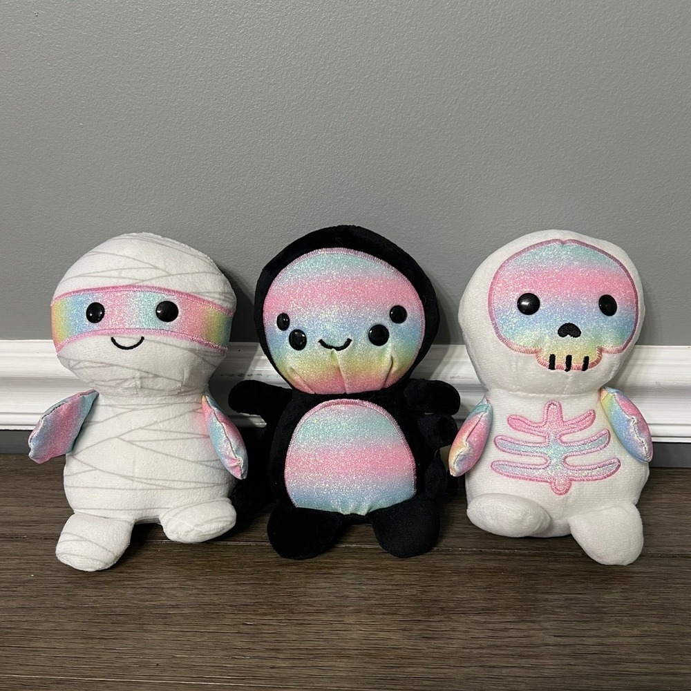 Halloween Plush Set Mummy Grim Reaper Skeleton Rainbow Sparkle Kids